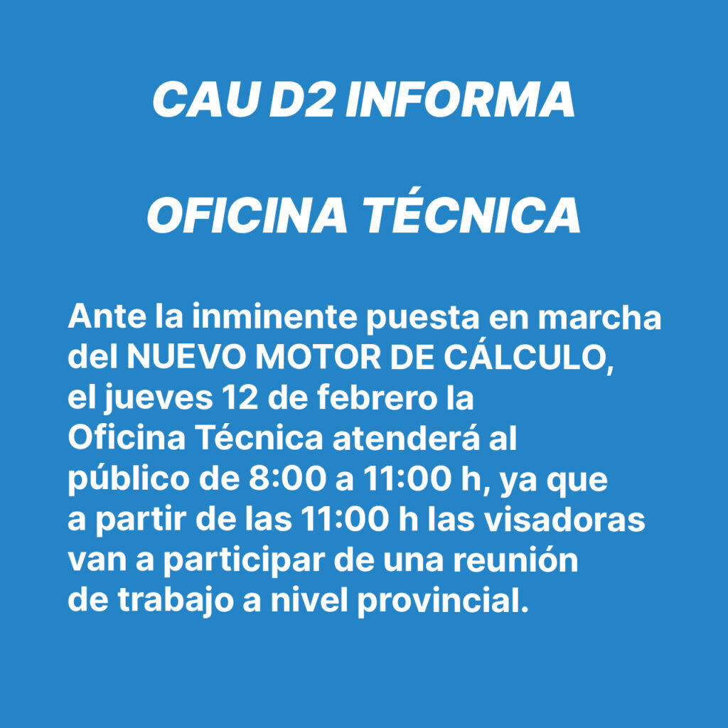 OFICINA TÉCNICA – ATENCIÓN JUEVES 12/2